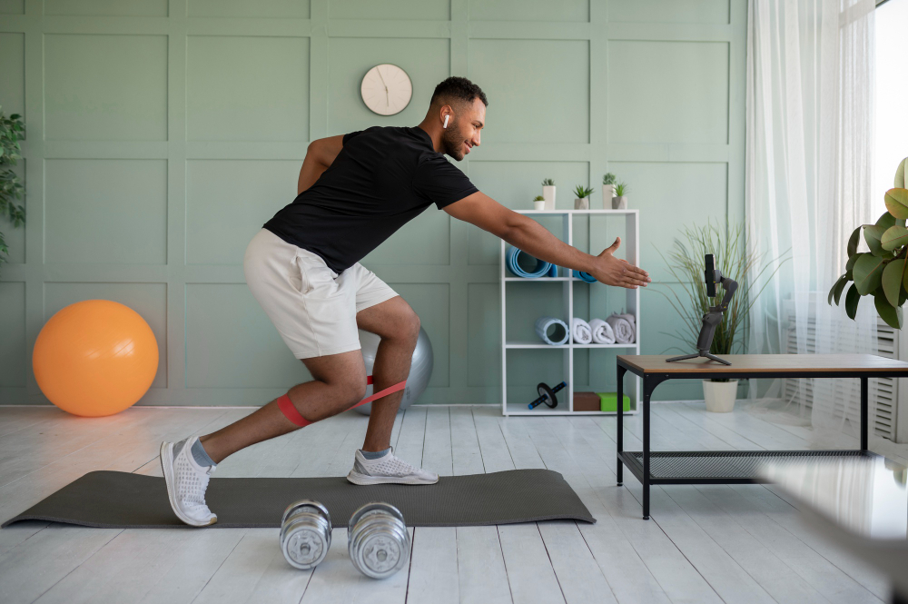 Patient improving knee strength and mobility through rehabilitation therapy